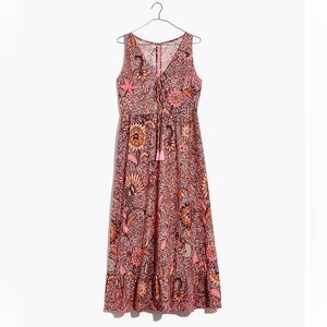 Madewell Lace-Up Ruffle-Hem Midi Dress in Bali Blooms Size 0